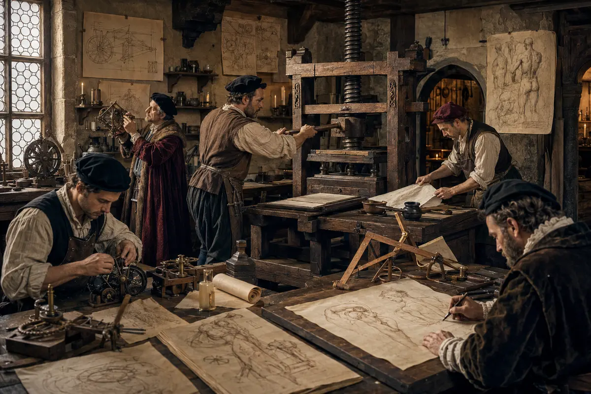 Scène illustrée de l’innovation à l’époque Renaissance